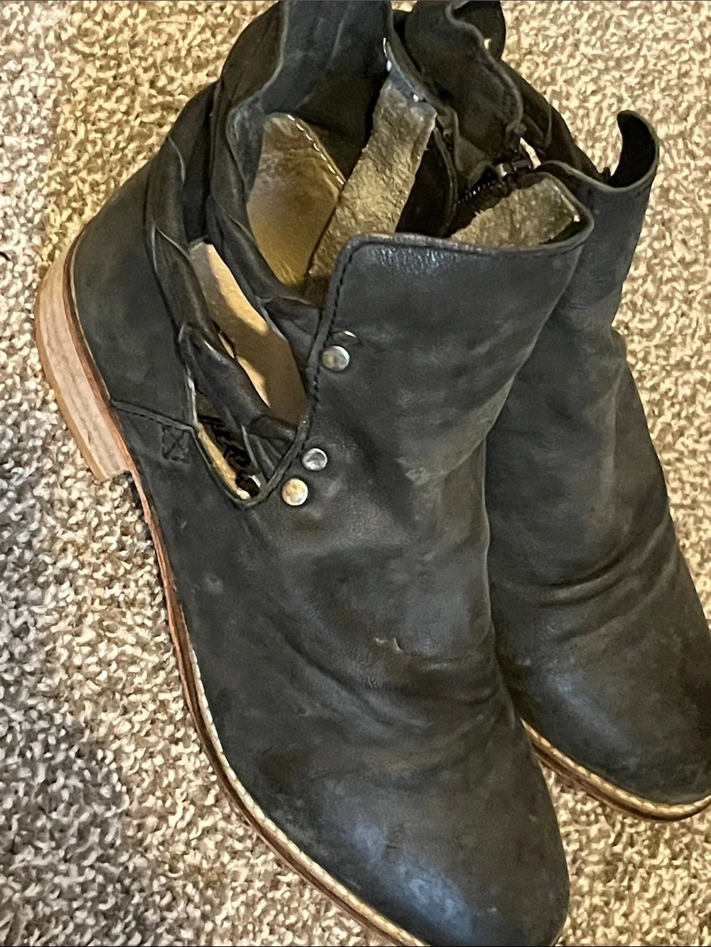 Free People Landslide Leather Braided Ankle Boots Distressed Boho SZ 36